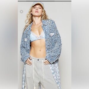 #120 POL Blue and Gray Long Cardigan